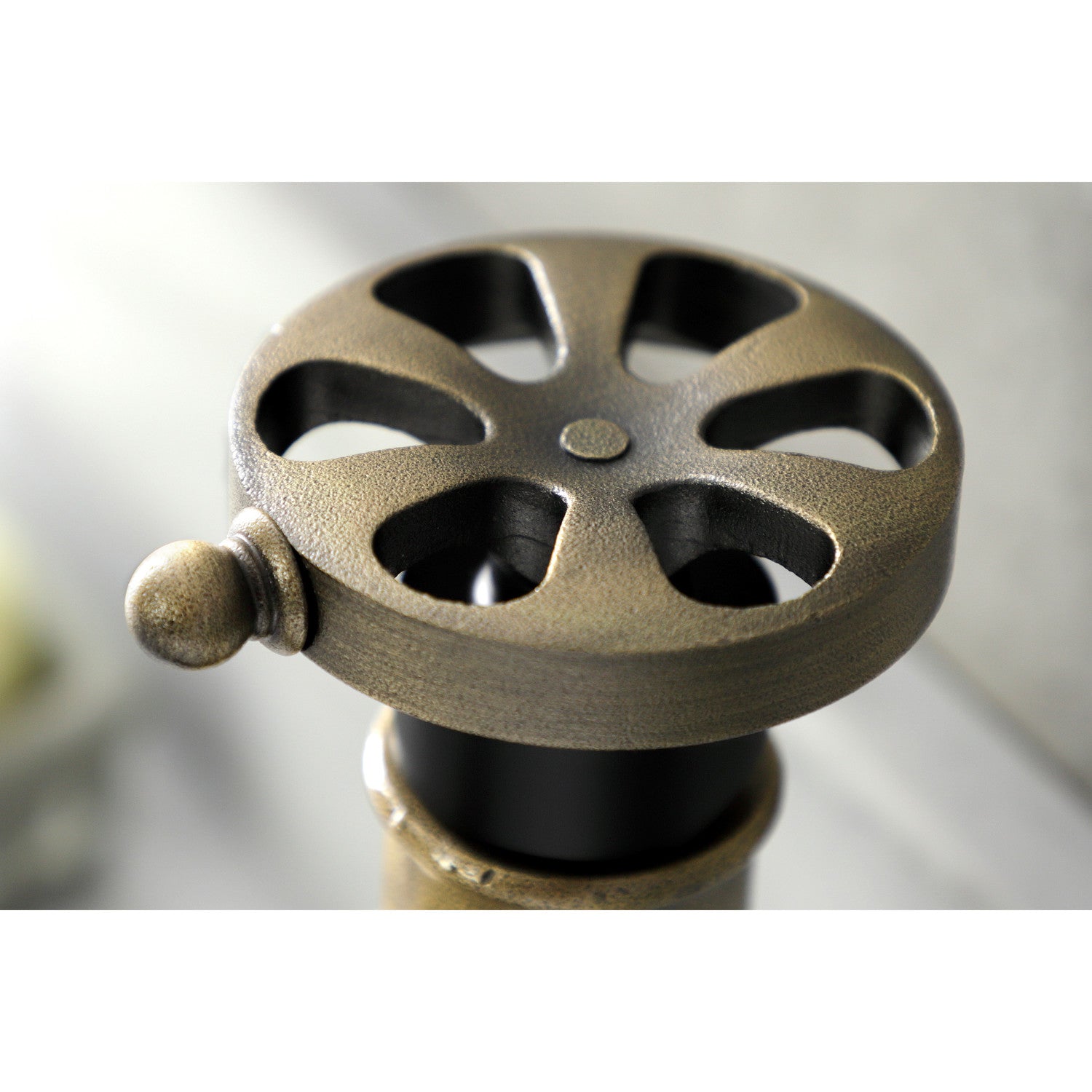 Kingston Sona KSD2823RX - Belknap One-Handle 1-Hole Bathroom Faucet with Deck Plate and Push Pop-Up Drain, Matte Black/Antique Brass — thumbnail 2